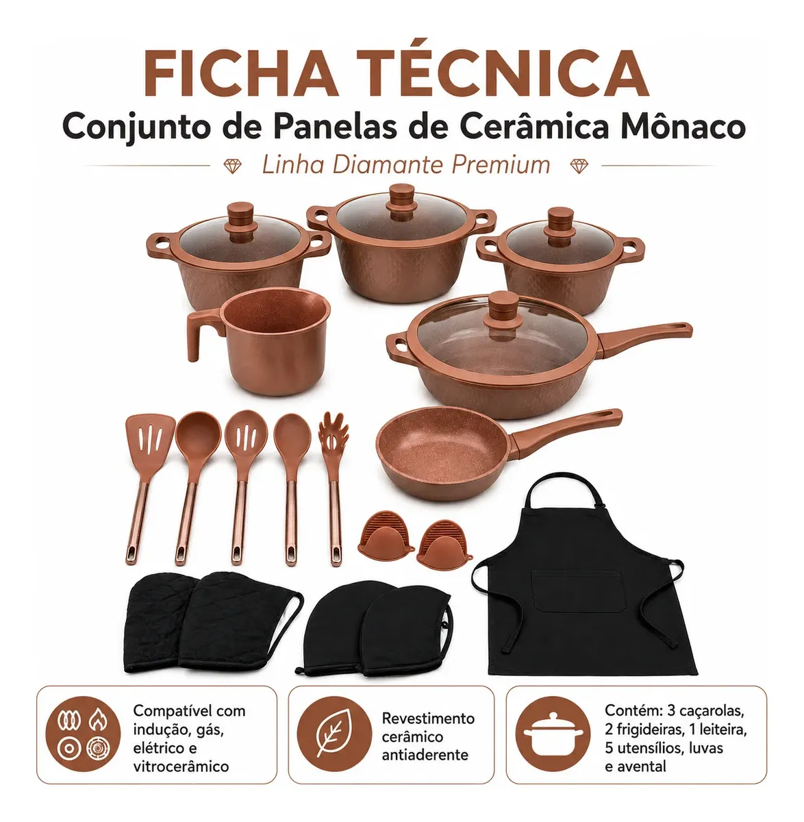 Ficha técnica Conjunto de Panelas Mônaco Diamante Premium